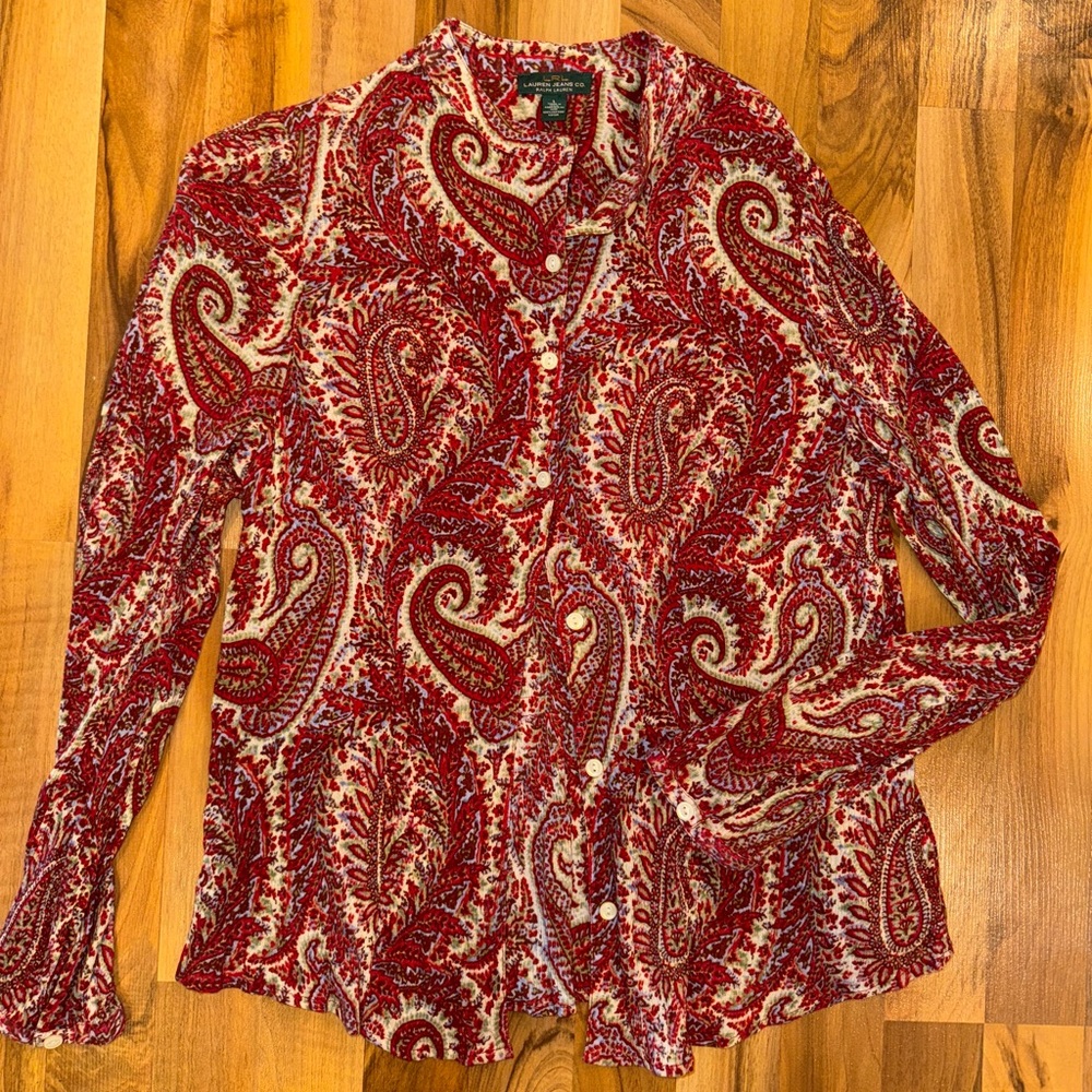 Lauren Ralph Lauren women’s paisley light weight button blouse‎ size large